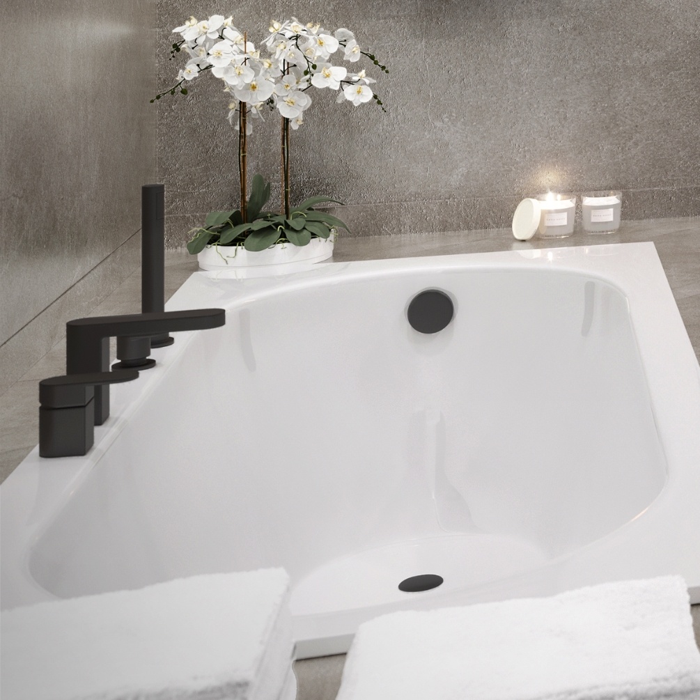 Product Lifestyle image of the Abacus Ki Matt Black 4 Tap Hole Deck Mounted Bath Shower Mixer